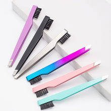 Load image into Gallery viewer, Stainless Steel 2-in-1 Brush Eyebrow Clip Brush Diagonal Tweezers Eyebrow Trimming Hair Removal Beard Beauty Tool
