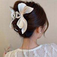 Load image into Gallery viewer, Elegant Pearl Bowknot Hair Clip Simple Temperamental Updo Hairpin Hair Claw Clip Solid Color Acrylic Headwear Hair Accessory
