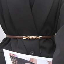 Load image into Gallery viewer, Versatile Alloy Pearl Buckle Waist Belt Casual Adjustable Imitation Leather Thin Waistband Skirt Jacket Waist Decoration Belt
