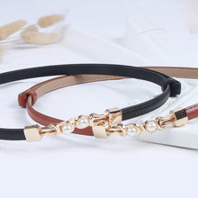 Load image into Gallery viewer, Versatile Alloy Pearl Buckle Waist Belt Casual Adjustable Imitation Leather Thin Waistband Skirt Jacket Waist Decoration Belt
