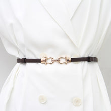 Load image into Gallery viewer, Fashionable Versatile Alloy Buckle Waist Belt Adjustable Imitation Leather Thin Waistband Coat Dress Waist Decoration Belt
