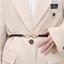 Load image into Gallery viewer, Fashionable Versatile Alloy Buckle Waist Belt Adjustable Imitation Leather Thin Waistband Coat Dress Waist Decoration Belt
