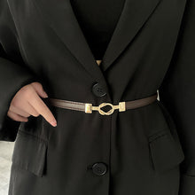 Load image into Gallery viewer, Simple Versatile Alloy Cross Buckle Waist Belt Adjustable Imitation Leather Thin Waistband Clothes Waist Decoration Belt
