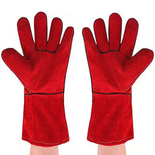 Load image into Gallery viewer, 33cm Thickened Double Layer Welding Glove Cowhide Leather Hand Glove Working Glove Red Cow Skin Leather Hand Glove For General Work
