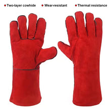 Load image into Gallery viewer, 33cm Thickened Double Layer Welding Glove Cowhide Leather Hand Glove Working Glove Red Cow Skin Leather Hand Glove For General Work
