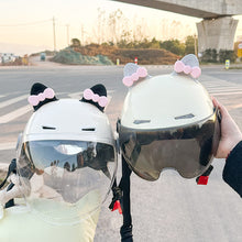 Load image into Gallery viewer, 2Pcs Cute Motorcycle Helmet Bear‘s ’Ears with Bow Motocross Electric Bike Helmet and Car Steering Wheel Decroation Accessories Driving Styling
