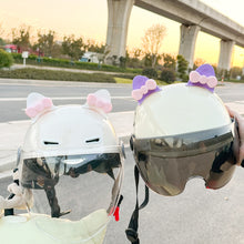 Load image into Gallery viewer, 2Pcs Cute Motorcycle Helmet Bear‘s ’Ears with Bow Motocross Electric Bike Helmet and Car Steering Wheel Decroation Accessories Driving Styling
