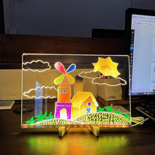 Load image into Gallery viewer, Erasable Transparent Luminous Acrylic Notepad Home Tips Message Board with Brackets Stall Small Blackboard Whiteboard Writing Board
