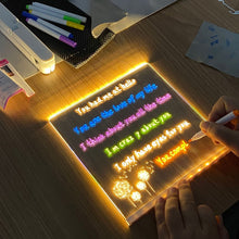Load image into Gallery viewer, Erasable Transparent Luminous Acrylic Notepad Home Tips Message Board with Brackets Stall Small Blackboard Whiteboard Writing Board
