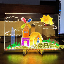 Load image into Gallery viewer, Erasable Transparent Luminous Acrylic Notepad Home Tips Message Board with Brackets Stall Small Blackboard Whiteboard Writing Board
