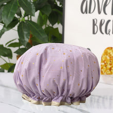 Load image into Gallery viewer, Waterproof Star Double Shower Cap Hair Cap Hot Gold Printed Terylene Cotton Shower Cap Bathing Women
