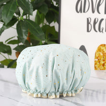 Load image into Gallery viewer, Waterproof Star Double Shower Cap Hair Cap Hot Gold Printed Terylene Cotton Shower Cap Bathing Women
