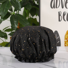 Load image into Gallery viewer, Waterproof Star Double Shower Cap Hair Cap Hot Gold Printed Terylene Cotton Shower Cap Bathing Women
