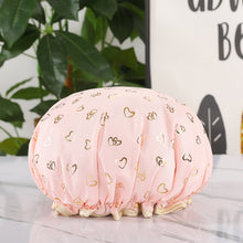 Load image into Gallery viewer, Waterproof Star Double Shower Cap Hair Cap Hot Gold Printed Terylene Cotton Shower Cap Bathing Women
