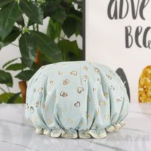 Load image into Gallery viewer, Waterproof Star Double Shower Cap Hair Cap Hot Gold Printed Terylene Cotton Shower Cap Bathing Women
