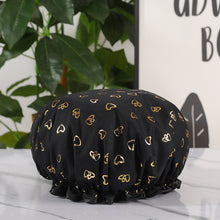 Load image into Gallery viewer, Waterproof Star Double Shower Cap Hair Cap Hot Gold Printed Terylene Cotton Shower Cap Bathing Women
