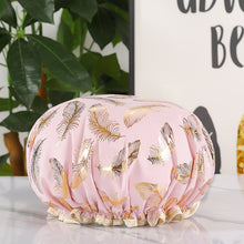 Load image into Gallery viewer, Waterproof Star Double Shower Cap Hair Cap Hot Gold Printed Terylene Cotton Shower Cap Bathing Women
