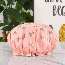 Load image into Gallery viewer, Waterproof Star Double Shower Cap Hair Cap Hot Gold Printed Terylene Cotton Shower Cap Bathing Women
