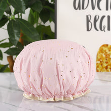Load image into Gallery viewer, Waterproof Star Double Shower Cap Hair Cap Hot Gold Printed Terylene Cotton Shower Cap Bathing Women
