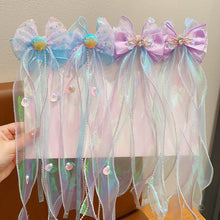 Load image into Gallery viewer, Bowknot Ribbon Hair Clip Shiny Multicoloured Ponytail Hairpin Sweet Mermaid Headwear Hair Accessories for Children
