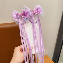 Load image into Gallery viewer, Bowknot Ribbon Hair Clip Shiny Multicoloured Ponytail Hairpin Sweet Mermaid Headwear Hair Accessories for Children
