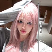 Load image into Gallery viewer, Wig Pink Gold Forehead Lace Long Straight Hair Wig Female Full Headset Beautiful Girl Women Pink Wig Cover
