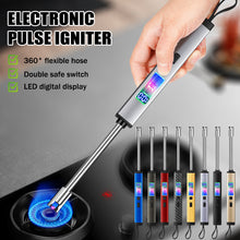 Load image into Gallery viewer, Windproof Electric Arc Ignition Pulse Flameless Plasma Lighters with Flexible Steel Hose and Digital Display Type-C Rechargeable Lighter Kitchen Outdoor BBQ Candle
