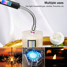 Load image into Gallery viewer, Windproof Electric Arc Ignition Pulse Flameless Plasma Lighters with Flexible Steel Hose and Digital Display Type-C Rechargeable Lighter Kitchen Outdoor BBQ Candle
