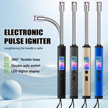 Load image into Gallery viewer, Windproof Electric Arc Ignition Pulse Flameless Plasma Lighters with Flexible Steel Hose and Digital Display Type-C Rechargeable Lighter Kitchen Outdoor BBQ Candle
