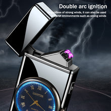 Load image into Gallery viewer, Portable Metal Dual Arc Lighter LED Display USB Rechargeable with Clock and Flashlight Flameless Lighter Outdoor Camping Men's Gifts BBQ
