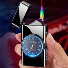 Load image into Gallery viewer, Portable Metal Dual Arc Lighter LED Display USB Rechargeable with Clock and Flashlight Flameless Lighter Outdoor Camping Men's Gifts BBQ

