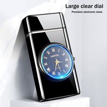 Load image into Gallery viewer, Portable Metal Dual Arc Lighter LED Display USB Rechargeable with Clock and Flashlight Flameless Lighter Outdoor Camping Men's Gifts BBQ
