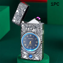 Load image into Gallery viewer, Portable Metal Dual Arc Lighter LED Display USB Rechargeable with Clock and Flashlight Flameless Lighter Outdoor Camping Men's Gifts BBQ
