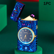 Load image into Gallery viewer, Portable Metal Dual Arc Lighter LED Display USB Rechargeable with Clock and Flashlight Flameless Lighter Outdoor Camping Men's Gifts BBQ
