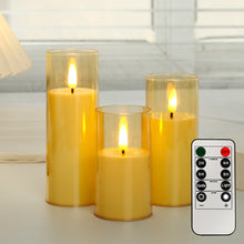 Load image into Gallery viewer, 3Pcs/Set LED Flameless Electric Candles Light Acrylic Glass Battery Flickering Fake Tealight with Remote Control for Wedding Party Christmas Decor

