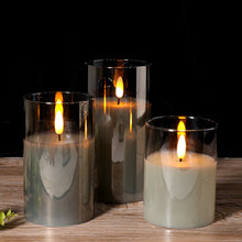 Load image into Gallery viewer, 3Pcs/Set LED Flameless Electric Candles Light Acrylic Glass Battery Flickering Fake Tealight with Remote Control for Wedding Party Christmas Decor
