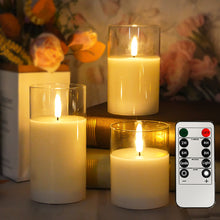 Load image into Gallery viewer, 3Pcs/Set LED Flameless Electric Candles Light Acrylic Glass Battery Flickering Fake Tealight with Remote Control for Wedding Party Christmas Decor
