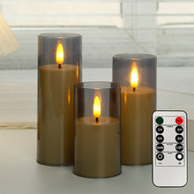 Load image into Gallery viewer, 3Pcs/Set LED Flameless Electric Candles Light Acrylic Glass Battery Flickering Fake Tealight with Remote Control for Wedding Party Christmas Decor
