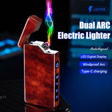 Load image into Gallery viewer, Windproof Double Arc Metal Lighter USB LED Power Lighter Digital Display Touch Sensor Lighters Rechargeable Type-C Charging Interface
