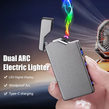 Load image into Gallery viewer, Windproof Double Arc Metal Lighter USB LED Power Lighter Digital Display Touch Sensor Lighters Rechargeable Type-C Charging Interface
