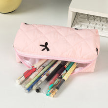 Load image into Gallery viewer, 1Pc Simple Bowknot Large Capacity Pencil Bag Fresh Quilting Stationary Storage Bags For Girls Makeup Pouch Pencil Case
