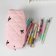 Load image into Gallery viewer, 1Pc Simple Bowknot Large Capacity Pencil Bag Fresh Quilting Stationary Storage Bags For Girls Makeup Pouch Pencil Case

