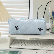 Load image into Gallery viewer, 1Pc Simple Bowknot Large Capacity Pencil Bag Fresh Quilting Stationary Storage Bags For Girls Makeup Pouch Pencil Case
