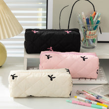 Load image into Gallery viewer, 1Pc Simple Bowknot Large Capacity Pencil Bag Fresh Quilting Stationary Storage Bags For Girls Makeup Pouch Pencil Case
