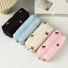 Load image into Gallery viewer, 1Pc Simple Bowknot Large Capacity Pencil Bag Fresh Quilting Stationary Storage Bags For Girls Makeup Pouch Pencil Case
