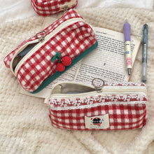 Load image into Gallery viewer, Woolen Cloth Stationery Storage Bag Red Multi-functional Cosmetic Bag Red Color Cherry Pencil Case Student
