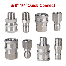 Load image into Gallery viewer, 2Pcs/Set Stainless 3/8" 1/4" Quick Connector &amp; Plug With NPT3/8 NPT1/4 Male Female Fitting Thread High Pressure Washer Accessories
