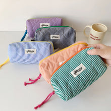 Load image into Gallery viewer, Large Capacity Plaid Cloth Pencil Case Korean Style Cloth Makeup Bag INS Style Student Stationery Storage Bag
