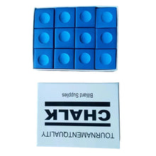 Load image into Gallery viewer, 12PCS/ Box 23MM Billiard Cue Chalk Pool Cue Tip Quartz Powder Billiard Supplies Accessories
