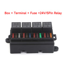 Load image into Gallery viewer, 12V Fuse Relay Box with 4 Relay Blocks 12-Way Fuse Holder Dual Pre-Wired Automotive Fuse Block with Cover for Car Truck Marine RV Boat
